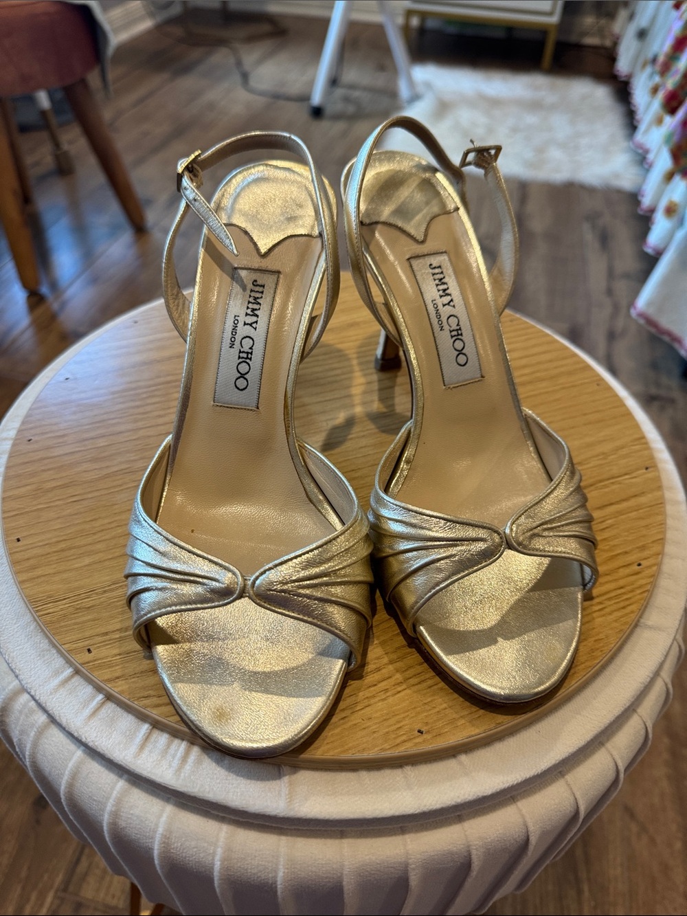 Jimmy Choo Metallic Gold Knotted Slingback Heels
